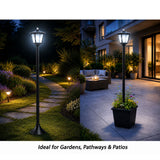 68“ Solar Garden Lamp Post Light with Motion Sensor, Waterproof LED Outdoor Black Lamp for Yard, Pathway, Driveway, Front or Back Door Area Lighting(Cool Light)