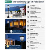 68“ Solar Garden Lamp Post Light with Motion Sensor, Waterproof LED Outdoor Black Lamp for Yard, Pathway, Driveway, Front or Back Door Area Lighting(Cool Light)