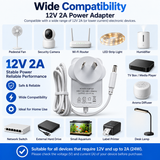 AC/DC 12V 2A 24W Power Au Adapter For Yarratwo Smart Standing FAN ,xiaomi Smart standing Fan 2 ,LED Strip Lights, Keyboards, Speakers ,Mornitor etc.(white)