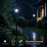 68“ Solar Garden Lamp Post Light with Motion Sensor, Waterproof LED Outdoor Black Lamp for Yard, Pathway, Driveway, Front or Back Door Area Lighting(Cool Light)