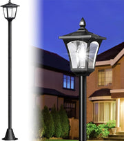 68“ Solar Garden Lamp Post Light with Motion Sensor, Waterproof LED Outdoor Black Lamp for Yard, Pathway, Driveway, Front or Back Door Area Lighting(Cool Light)