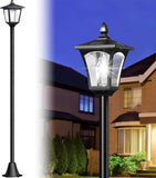 68“ Solar Garden Lamp Post Light with Motion Sensor, Waterproof LED Outdoor Black Lamp for Yard, Pathway, Driveway, Front or Back Door Area Lighting(Cool Light)