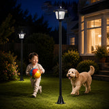 68“ Solar Garden Lamp Post Light with Motion Sensor, Waterproof LED Outdoor Black Lamp for Yard, Pathway, Driveway, Front or Back Door Area Lighting(Cool Light)