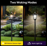 68“ Solar Garden Lamp Post Light with Motion Sensor, Waterproof LED Outdoor Black Lamp for Yard, Pathway, Driveway, Front or Back Door Area Lighting(Cool Light)