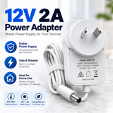 AC/DC 12V 2A 24W Power Au Adapter For Yarratwo Smart Standing FAN ,xiaomi Smart standing Fan 2 ,LED Strip Lights, Keyboards, Speakers ,Mornitor etc.(white)