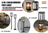 yarratwo 4-in-1 led Solar Moden Post Light Outdoor with Tabletop,Wall-Mounted for Garden, Lawn, Pathway, Driveway Front/Back Door Area Pole Lighting Yard